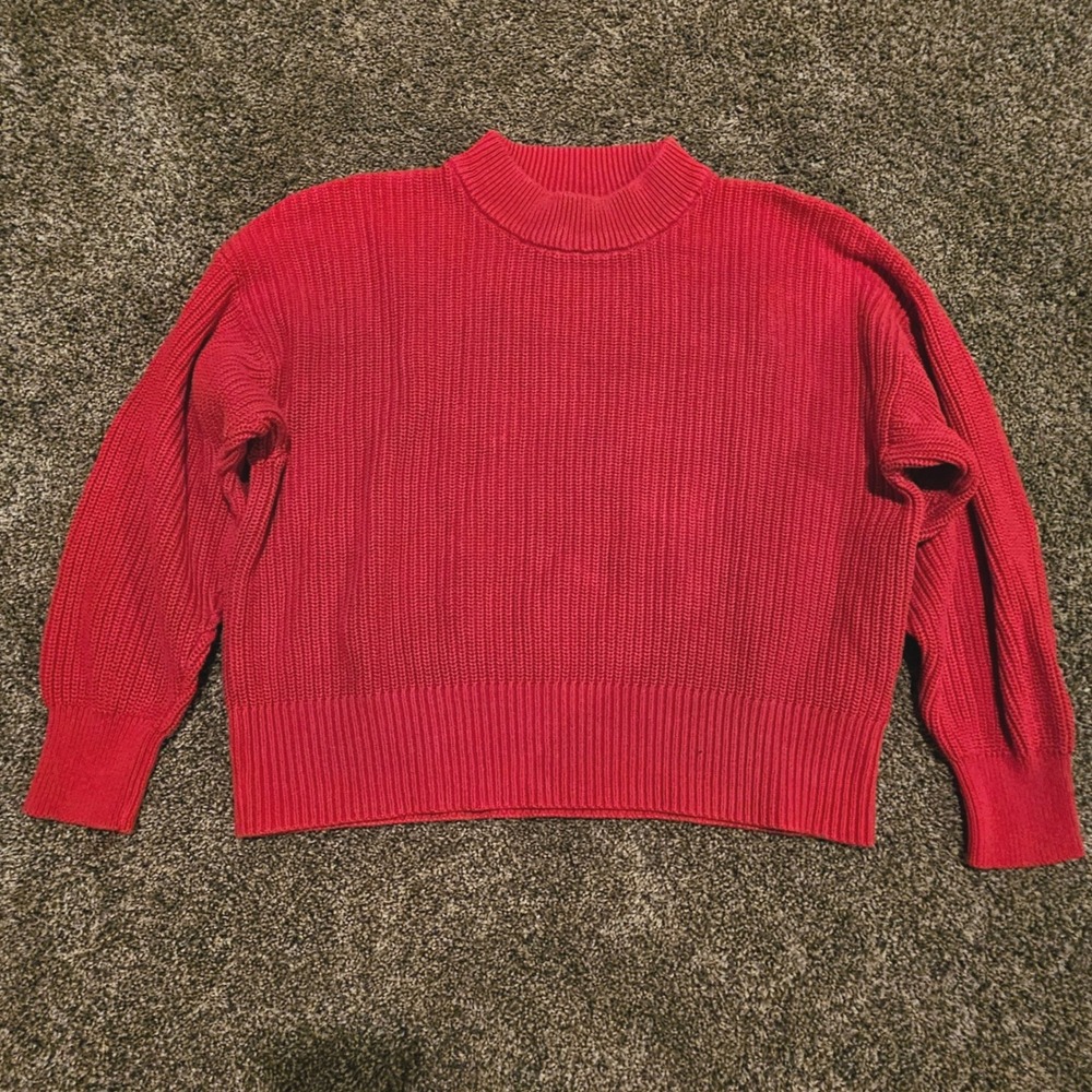 Part Two Ribbed Mock Neck Sweater Size L Organic Cotton Relaxed Chunky Scandi